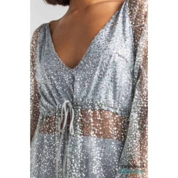 Silver Sparkled Long Sleeve Glitter Maxi Dress - Picture 4 of 4